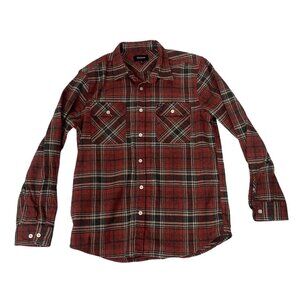 BRIXTON Men Heavy Duty Burlap Flannel Long Sleeve Shirt Sz L Red Rugged 76-10